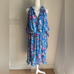 Lilly Pulitzer Vibrant Blue and Pink Midi Dress